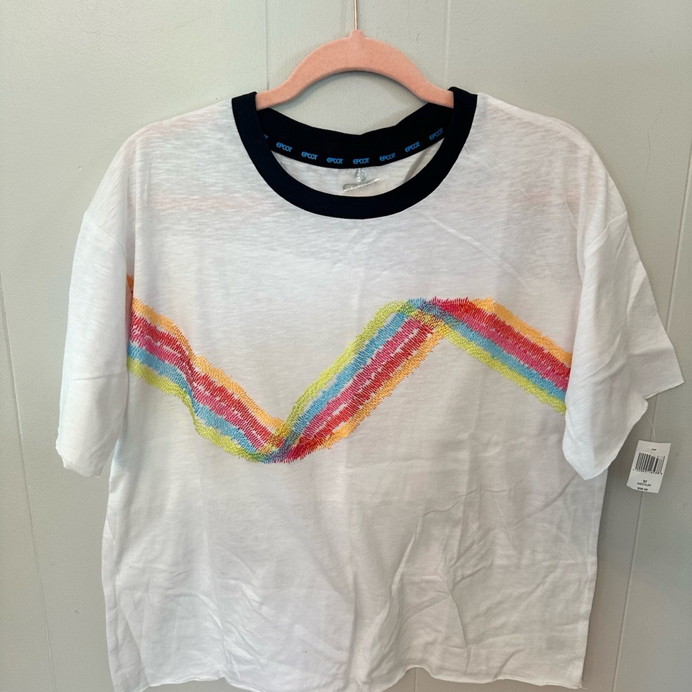 Disney White Short Sleeve Tee with Vibrant Embroidered Design